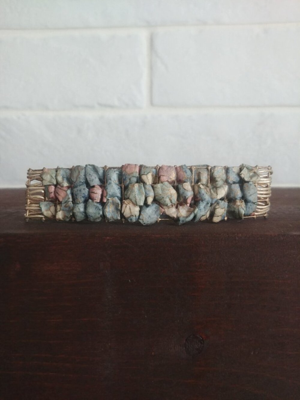 Vintage made in France barrette hair clip blue green stone look hair accessory